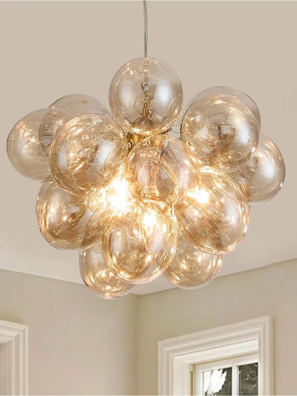 Surpars House Cognac Bubble Glass Chandelier 4-Light Modern Gold Ceiling Pendant
